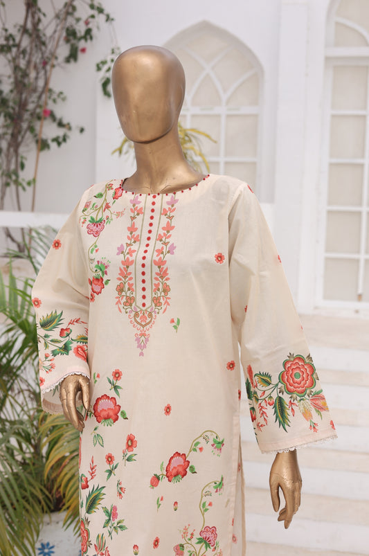 02 Pc Printed Lawn Suit - Cream