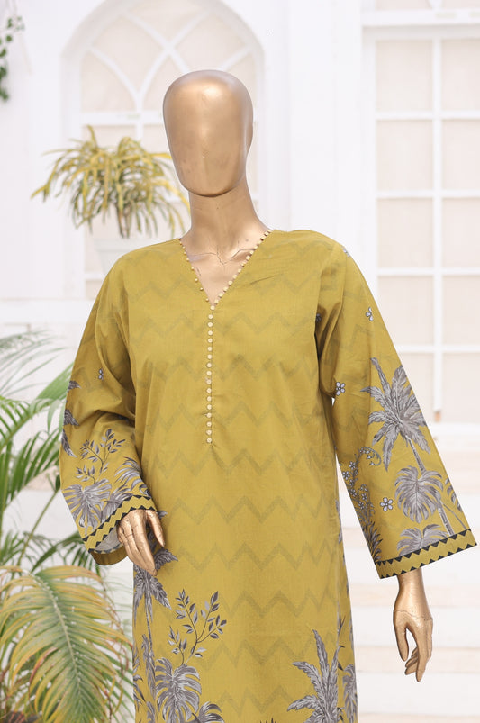 02 Pc Printed Lawn Suit - Mustard