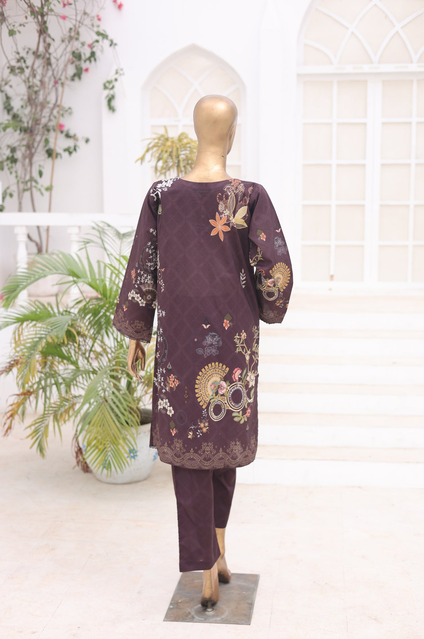 02 Pc Printed Lawn Suit - Plum