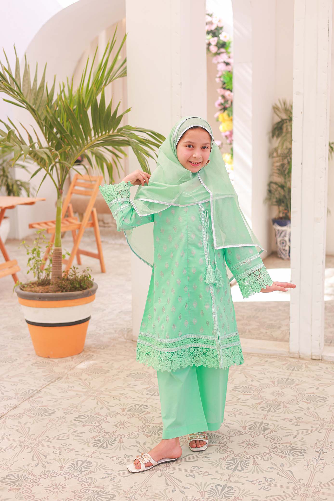 03 PC - MINT - ANGRAKHA - EMBROIDERED FROCK