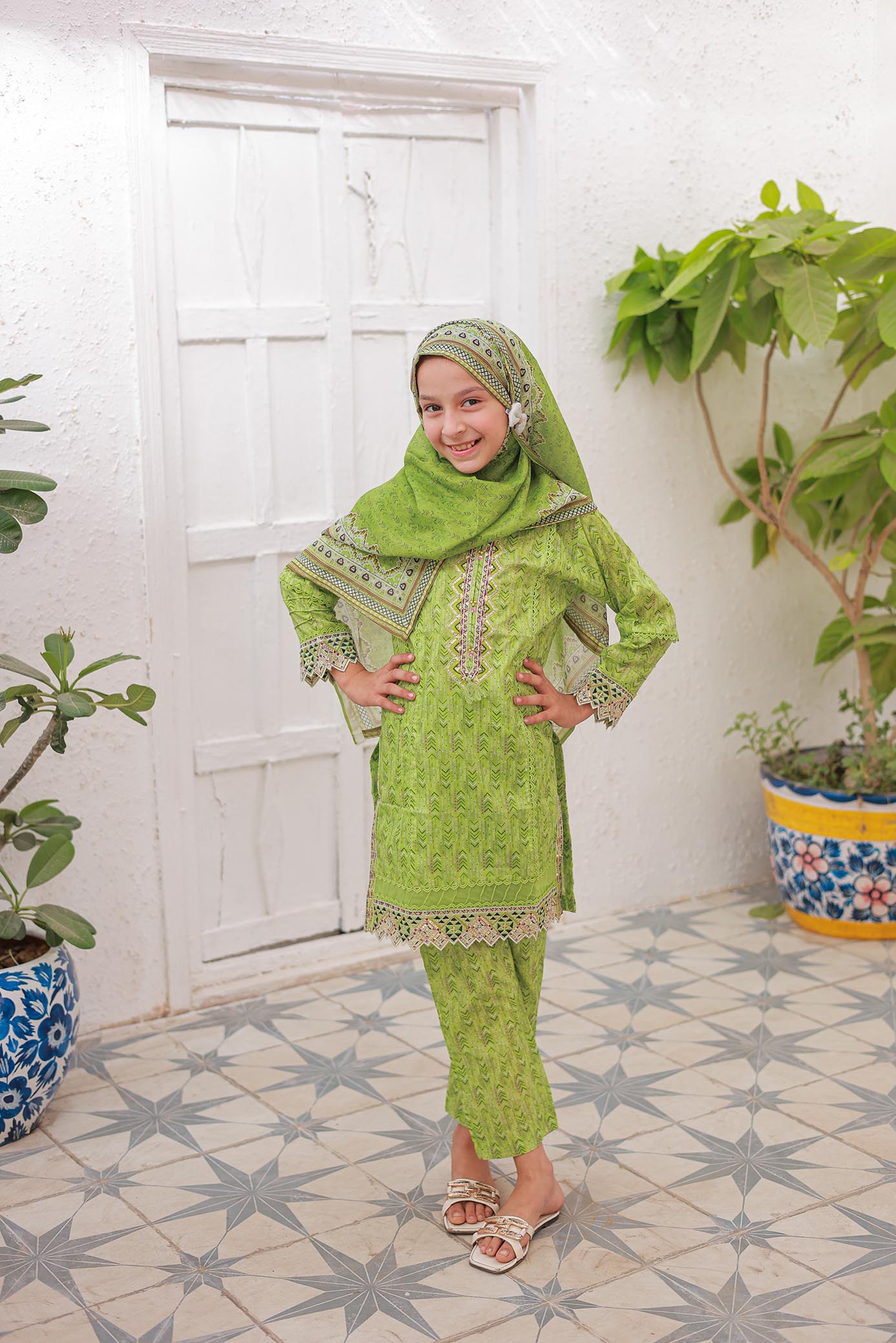 3 PC- MINT GREEN - Festive Embroidered