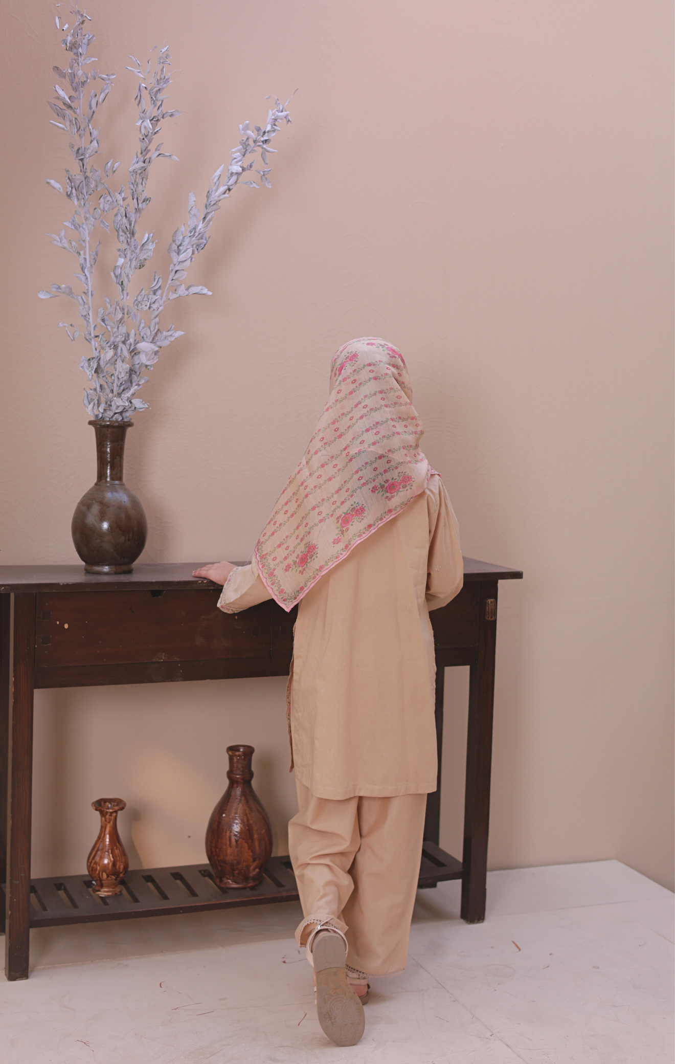 3 PC Beige Embroidered Festive Wear – Girls Premium Edition