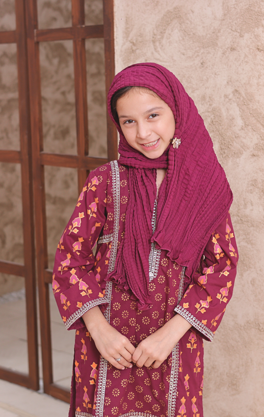 3 PC Plum Embroidered Festive Wear – Girls Premium Edition