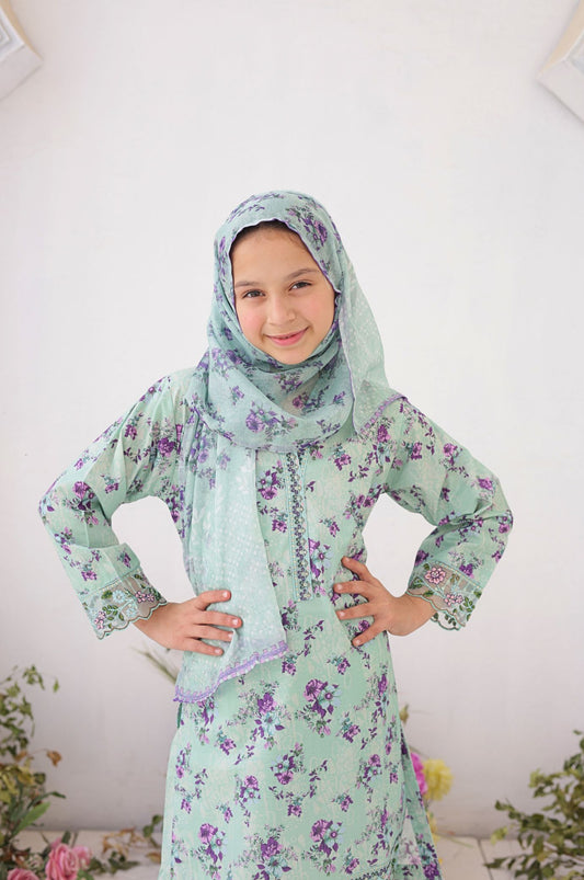 3 PC - Light Cyan - Printed Embroidered Premium Edition