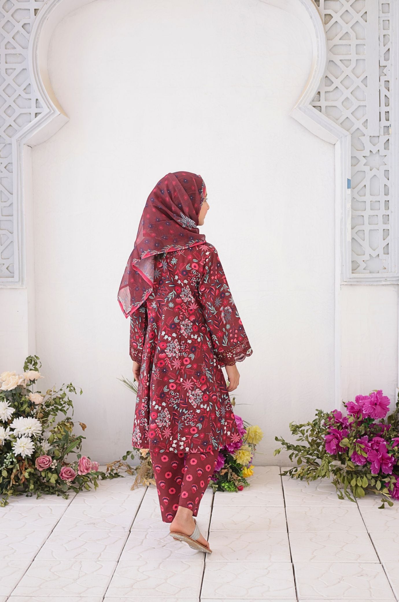 3 PC - Maroon - Printed Embroidered Premium Edition