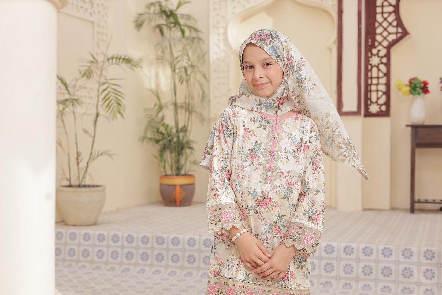 3 Pc - LVORY - Farshi Shalwar Printed Chikankari Embroidered Collection