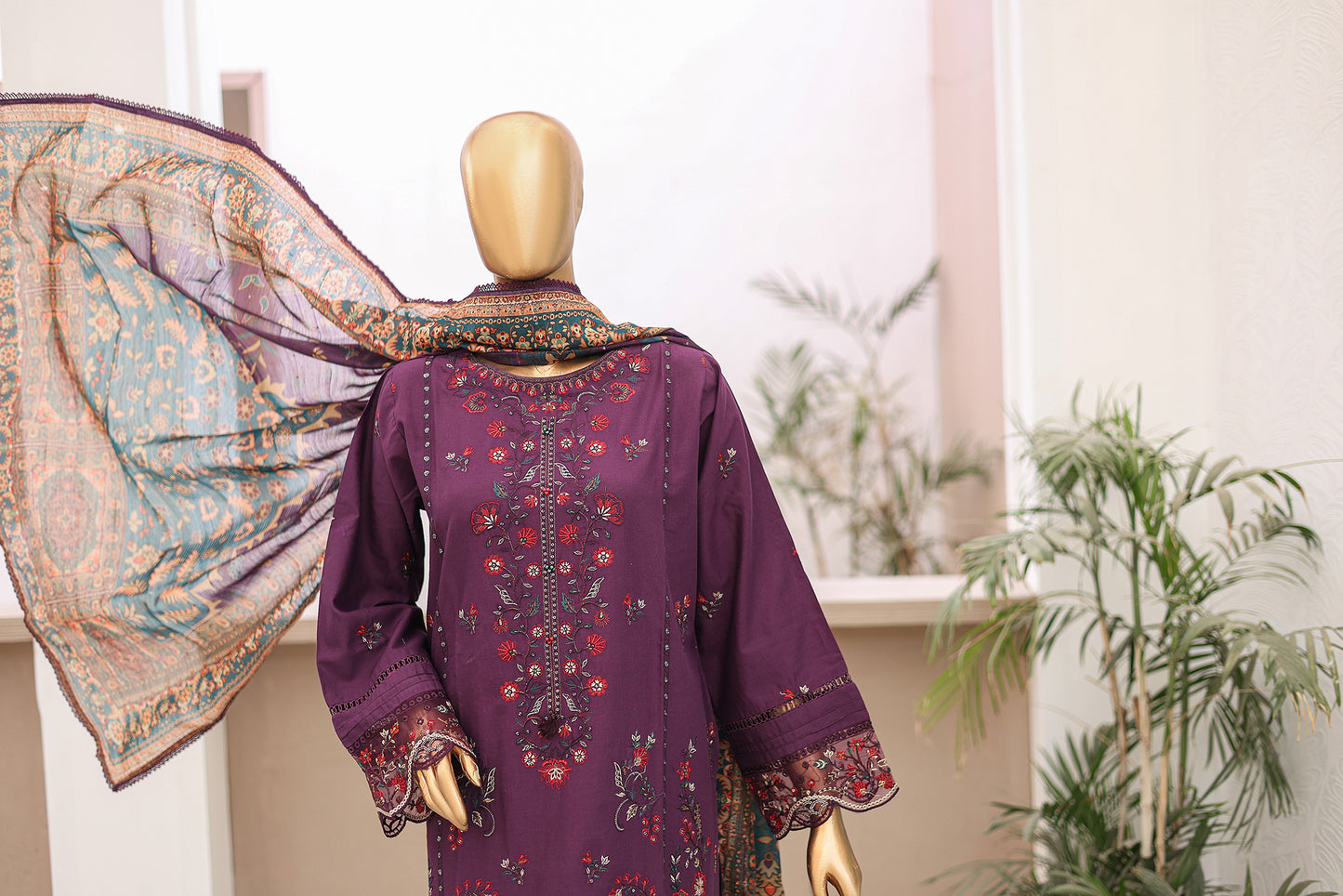 3 PC – Plum - Festive Embroidered