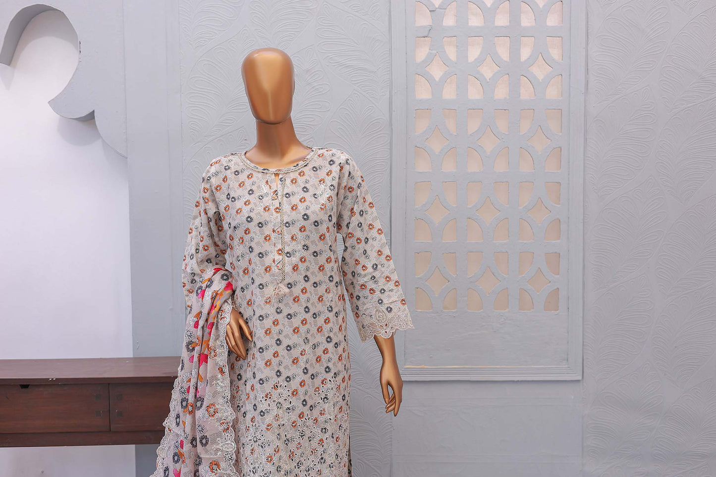 3 PC – BEIGE - Festive Embroidered