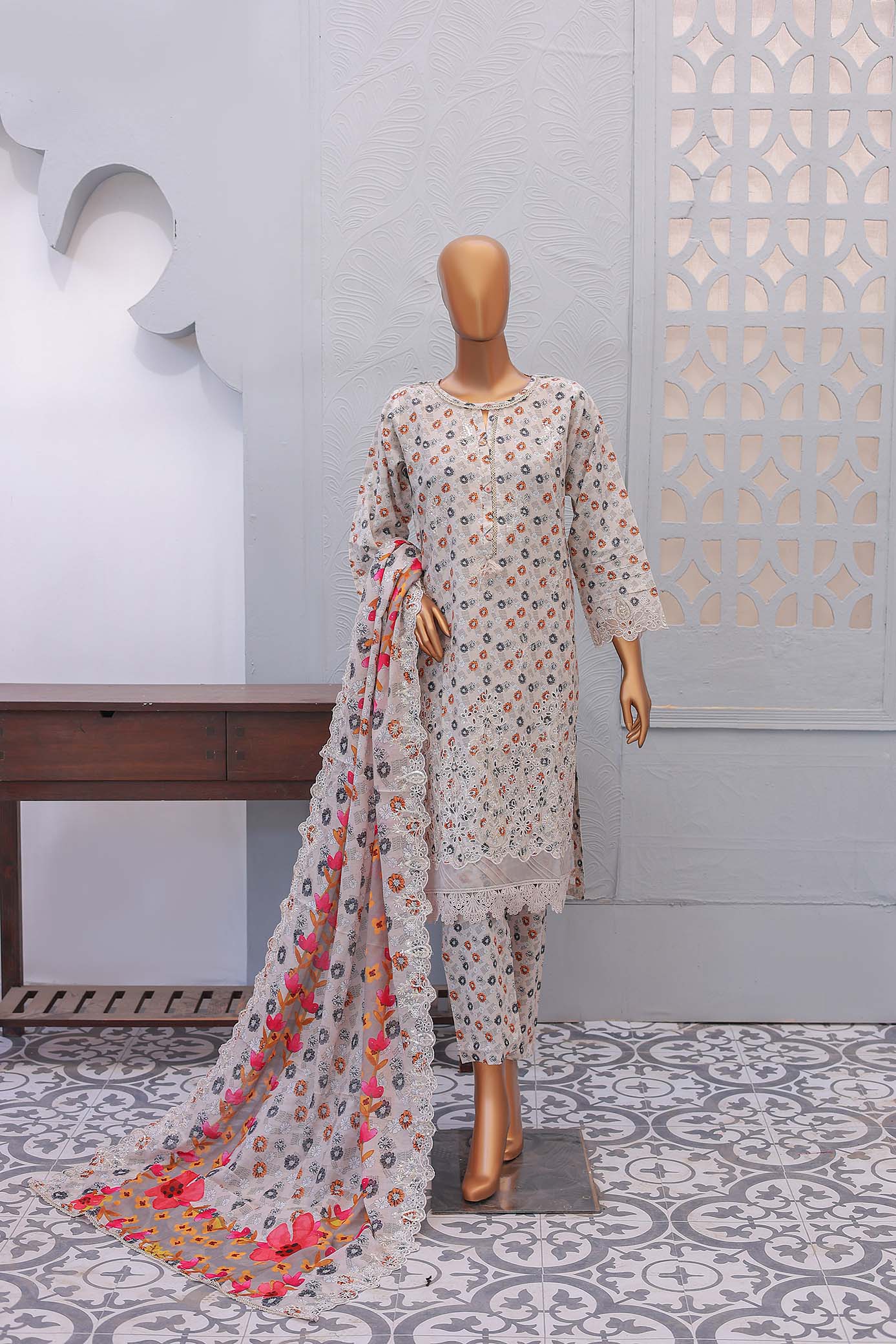 3 PC – BEIGE - Festive Embroidered
