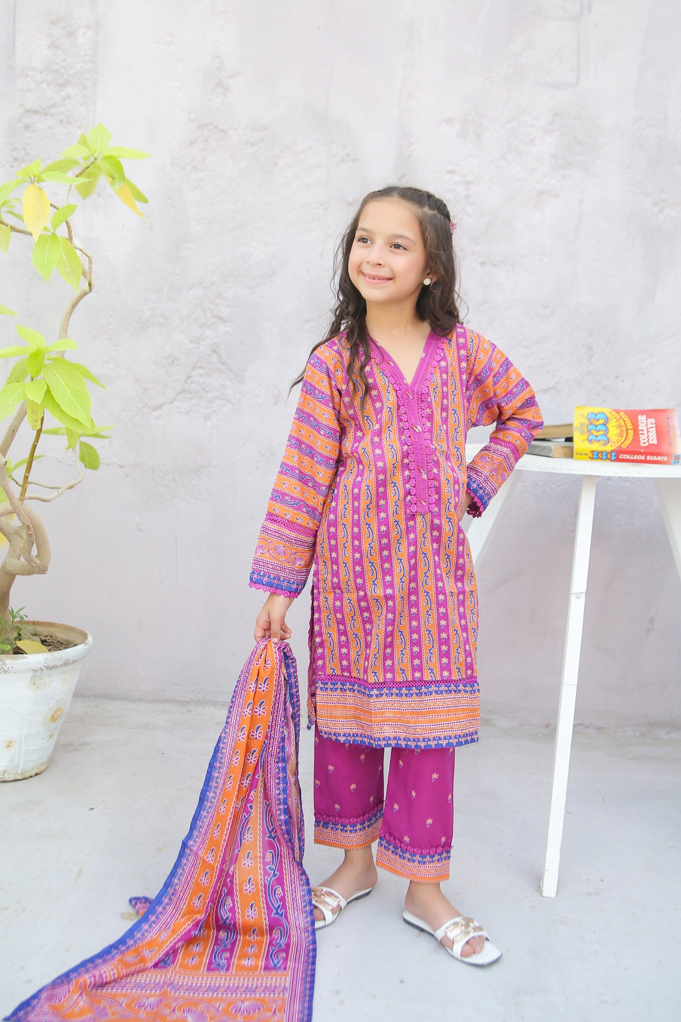 Girl woman Printed Embroidered Lawn Stitch Shirt Kurti Frock Cotton Dupatta Printed Trouser