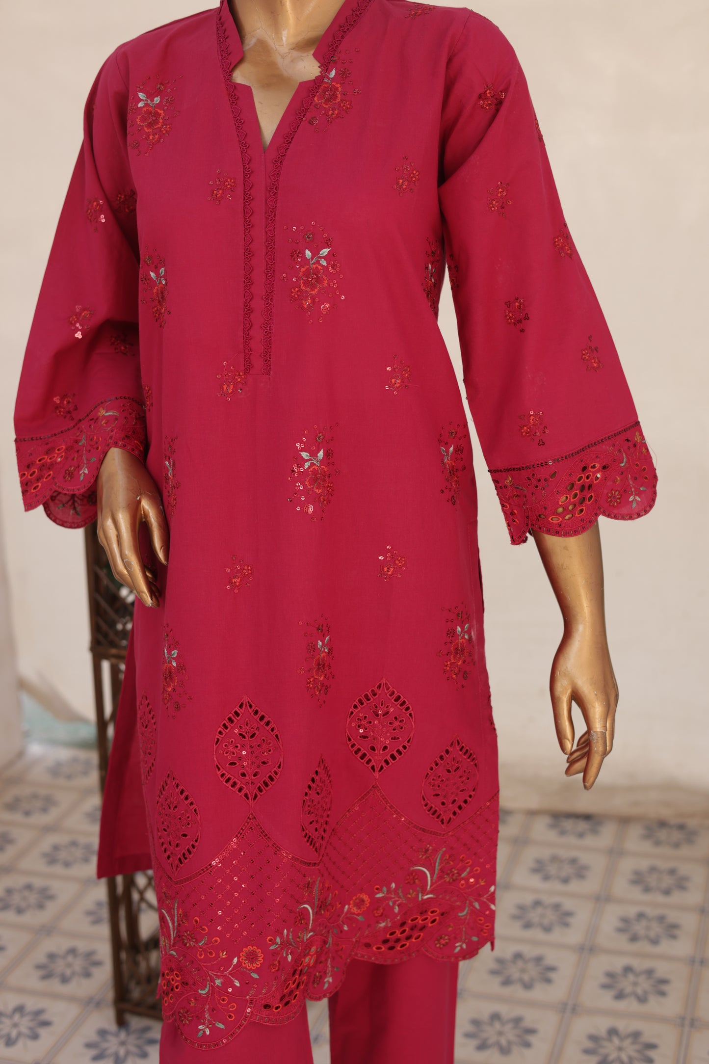 CO-ORDS - Chikan Kaari - Shocking Pink