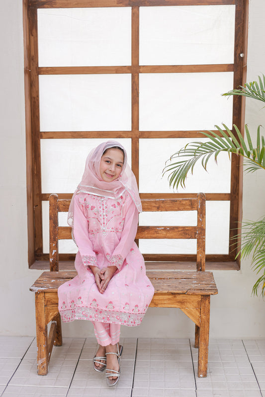 Girlz Eid Edit - Frock - Pink -03 Pcs | Formal Party wear