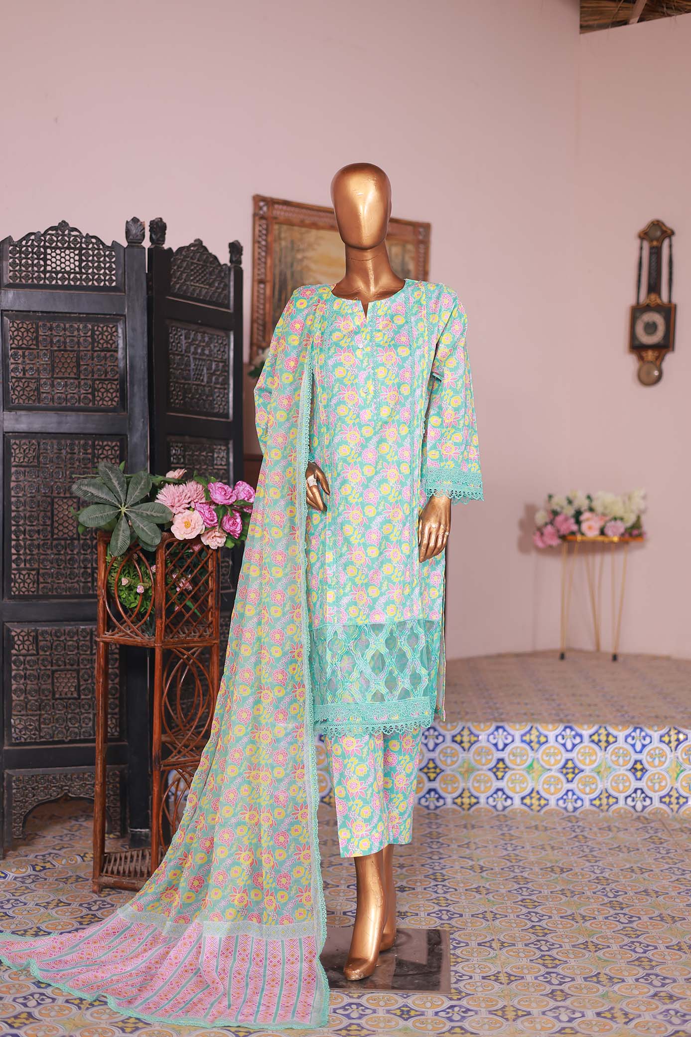 03 PC - TURQUISE - SHIRT - EMBROIDERED
