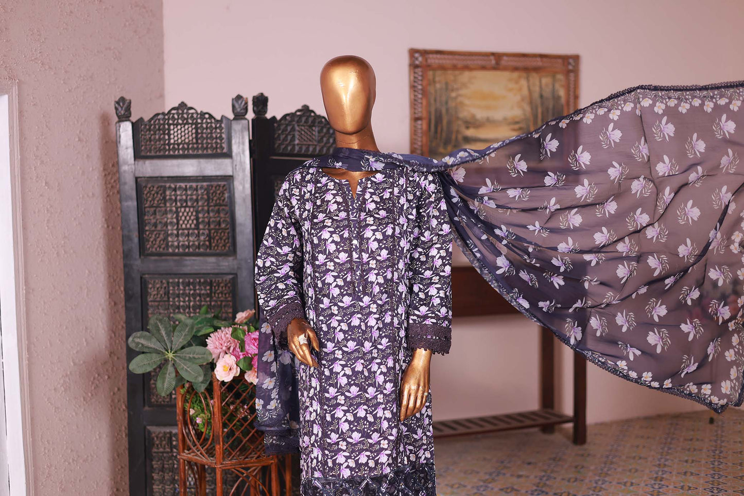 03 PC - VOILET - SHIRT - EMBROIDERED