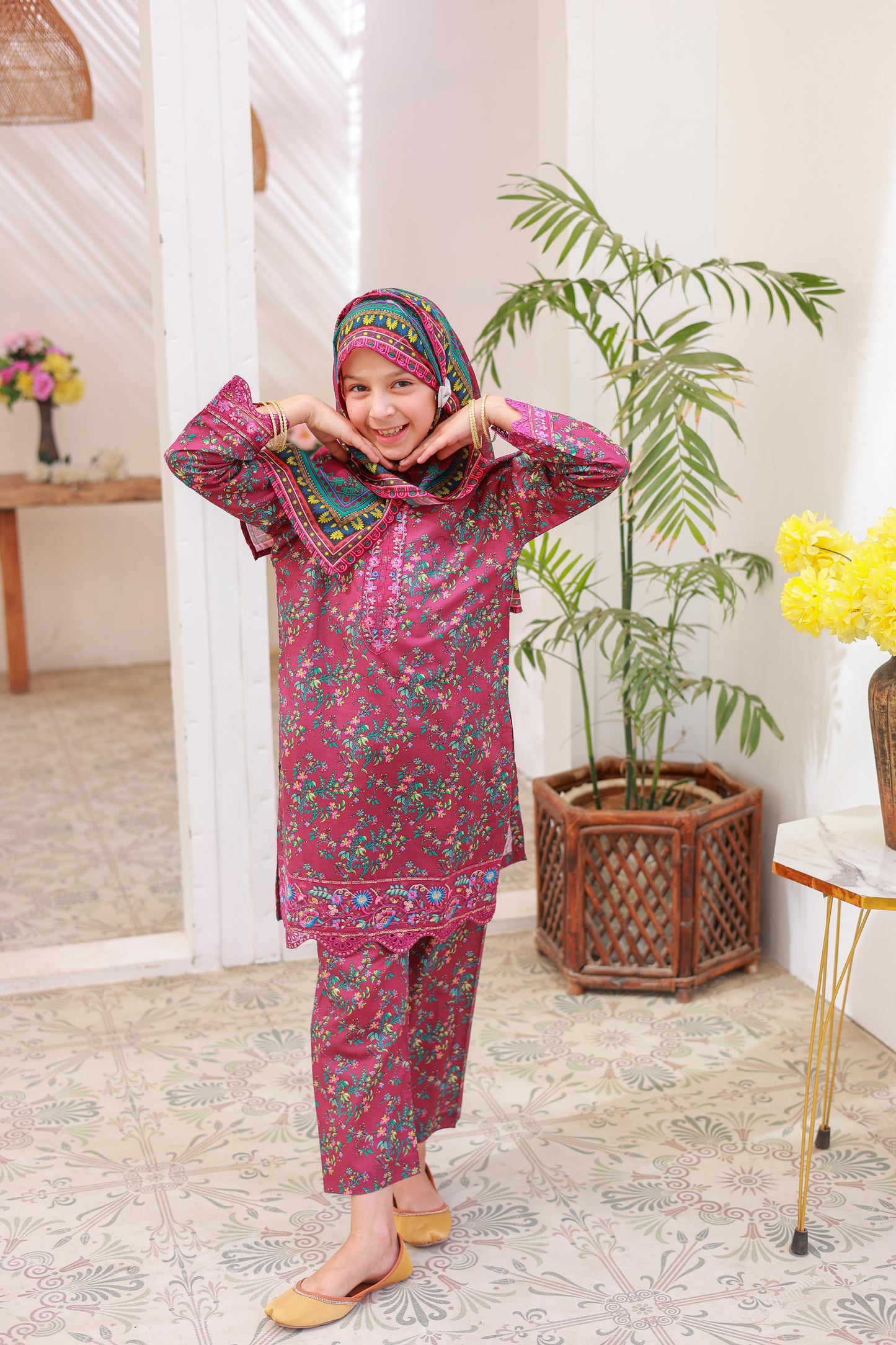 3 PC – MAJENTA - Festive Embroidered