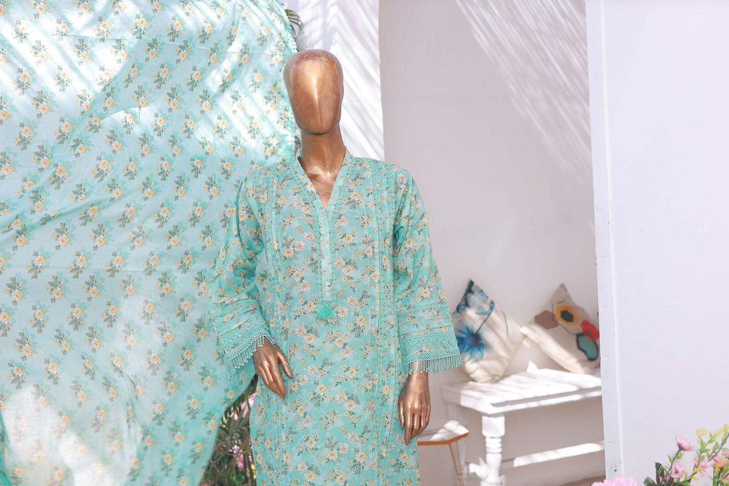 03 PC - TURQUISE - SHIRT - EMBROIDERED