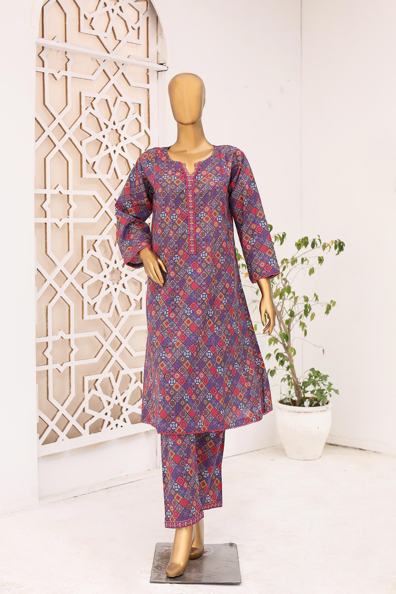 Woman Stitched cotton Printed Frock lawn Shirt kurta Dyed Trouser Pant