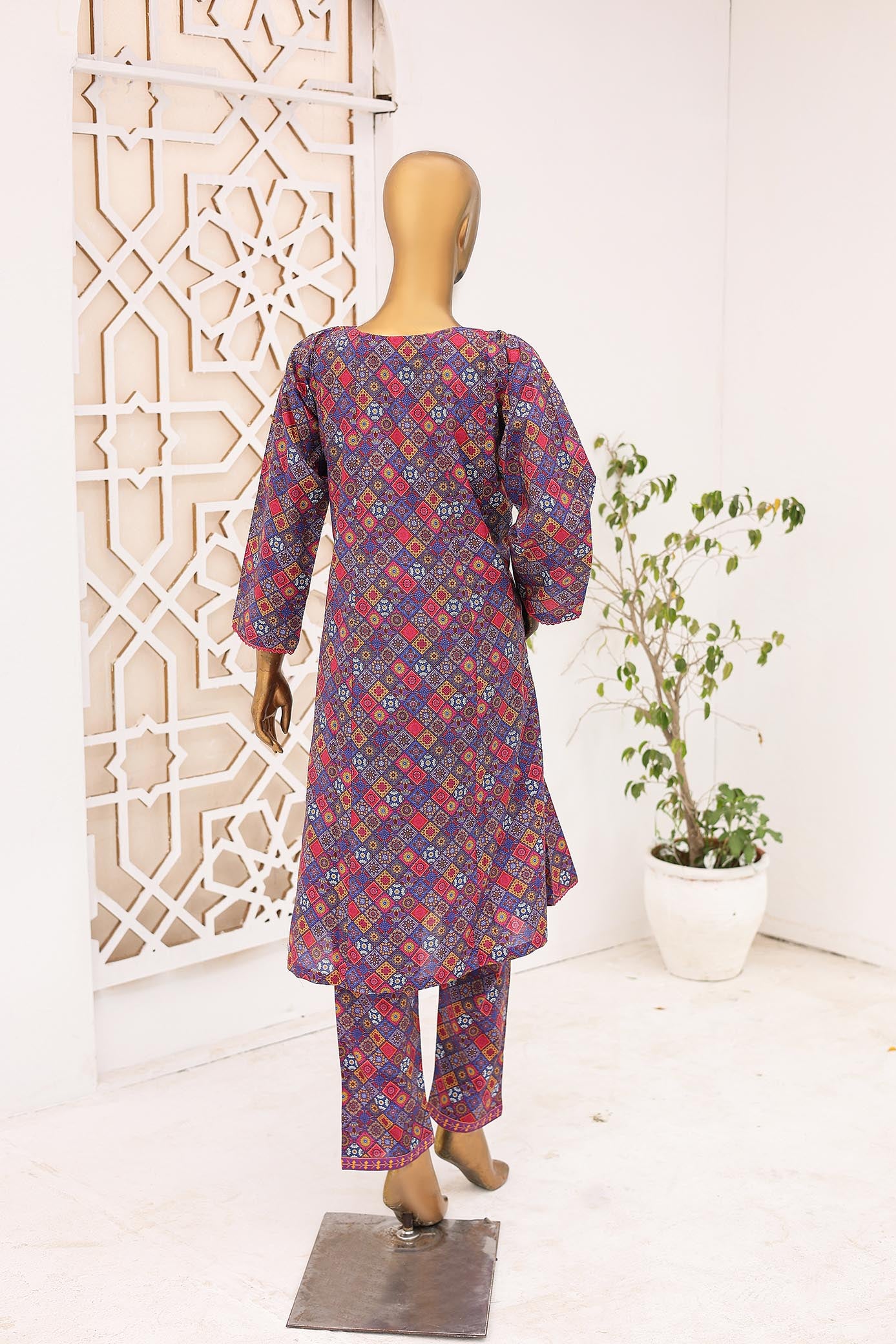 Woman Stitched cotton Printed Frock lawn Shirt kurta Dyed Trouser Pant