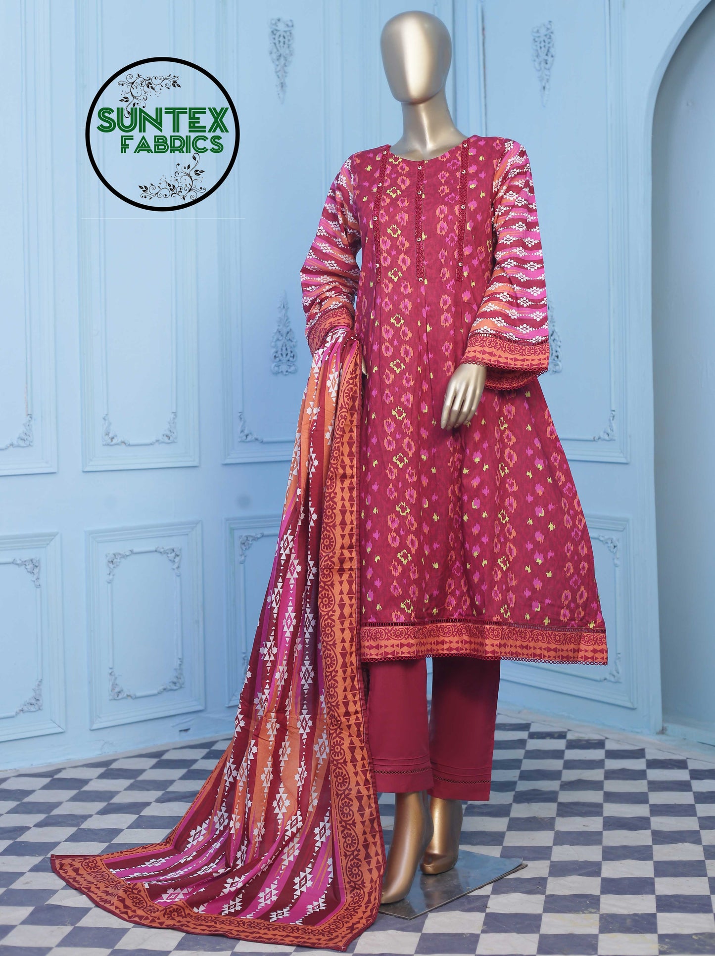 Woman Printed Lawn Stitch Frock Shirt (Kurti) with Dupatta & Trouser