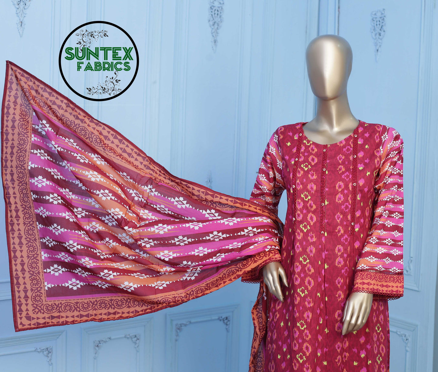 Woman Printed Lawn Stitch Frock Shirt (Kurti) with Dupatta & Trouser