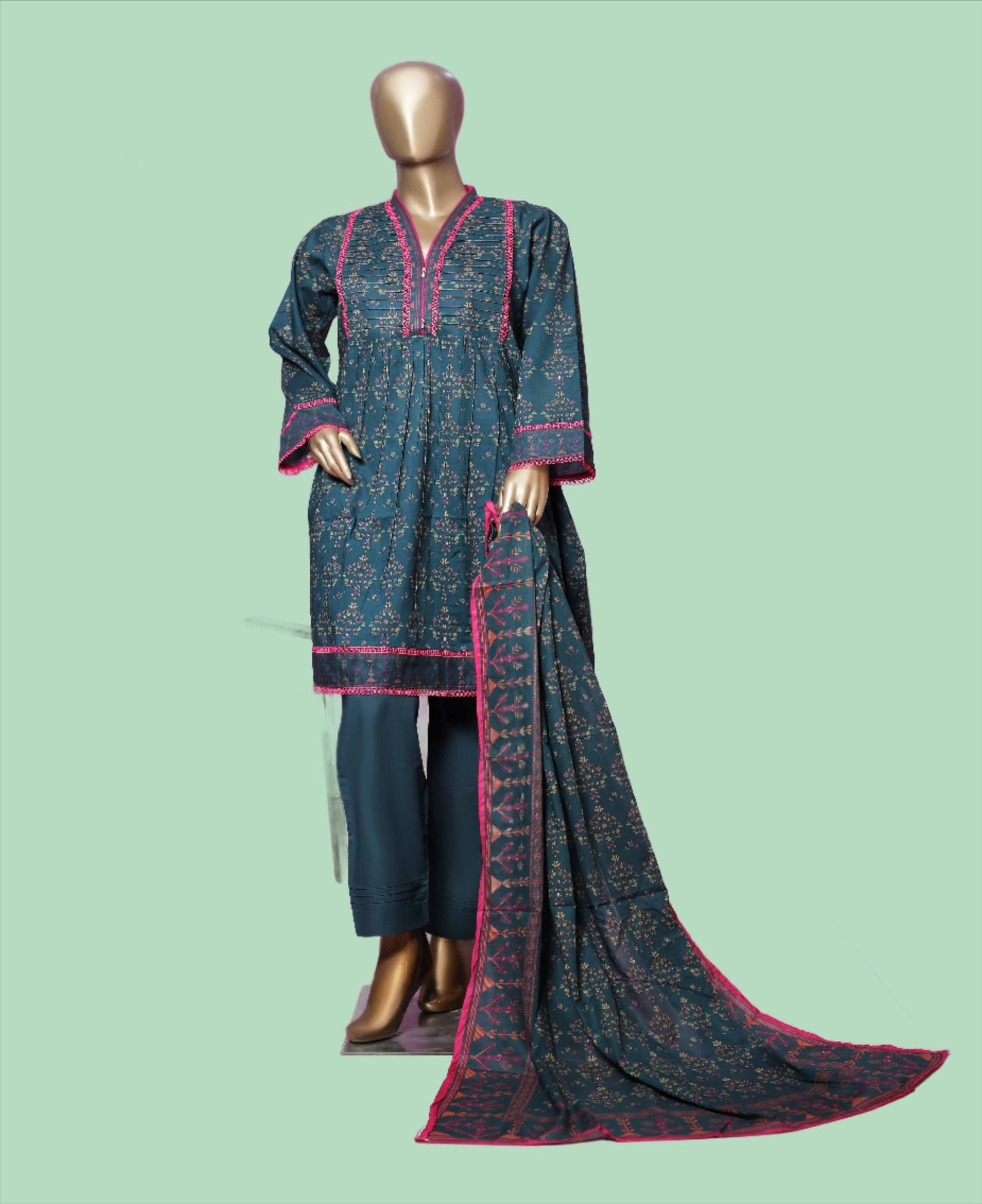 Woman Printed Lawn Stitch Frock Shirt (Kurti) with Dupatta & Trouser