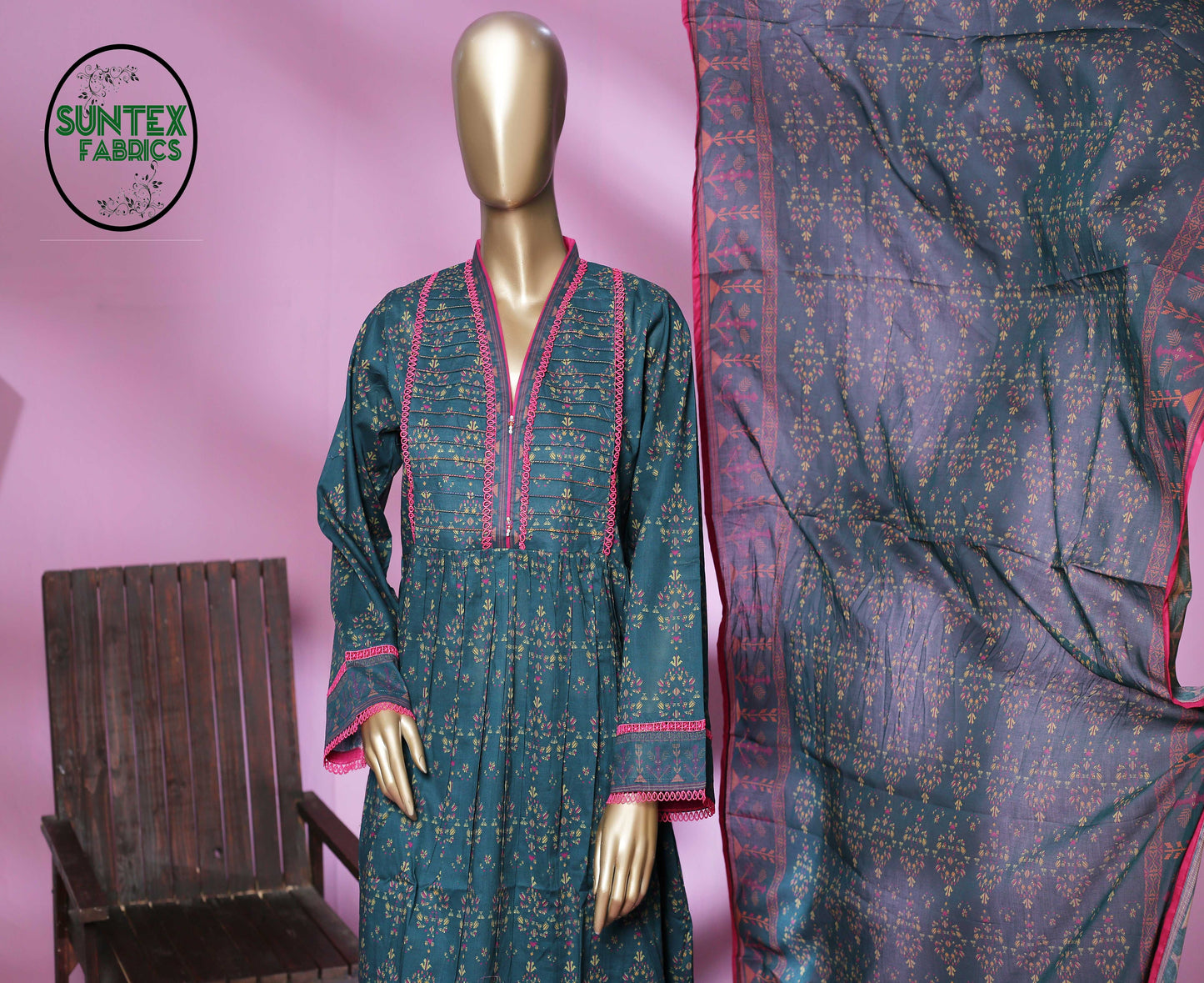 Woman Printed Lawn Stitch Frock Shirt (Kurti) with Dupatta & Trouser