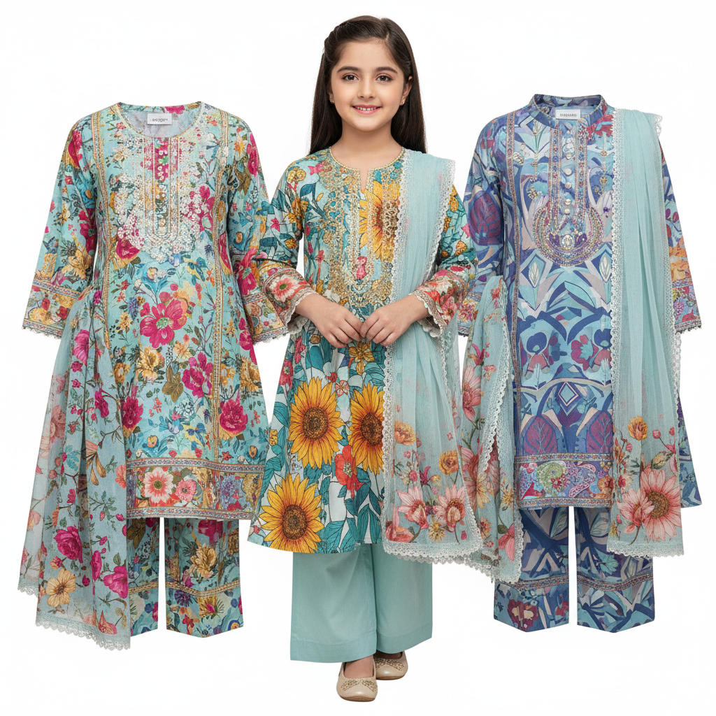 Girl's 03 Pc Printed suits