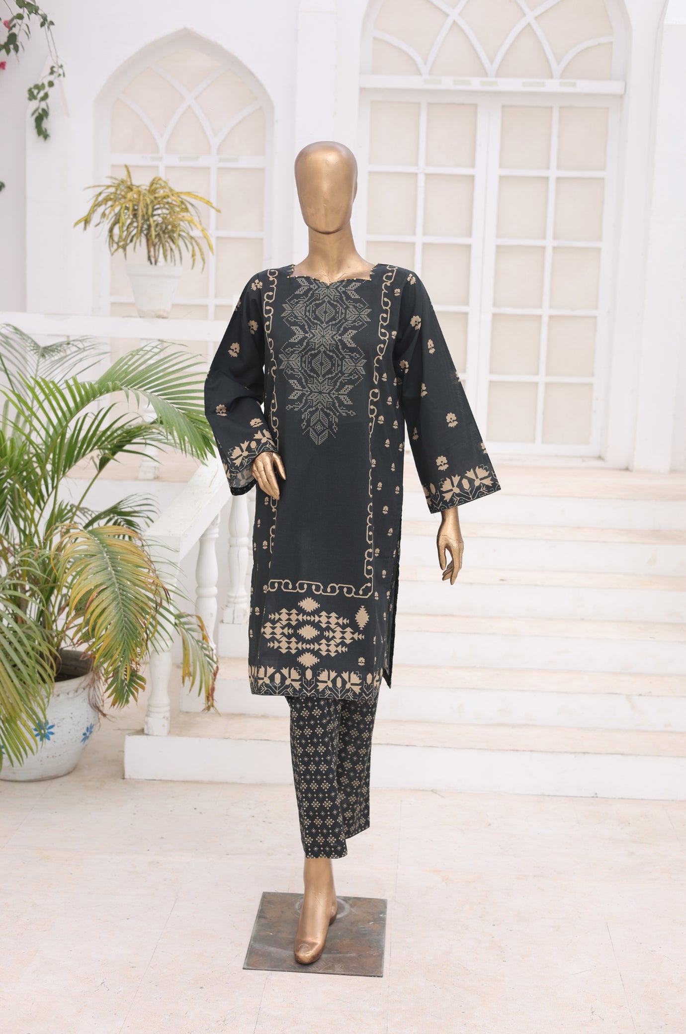 02 Pc Printed Lawn Suit - Black