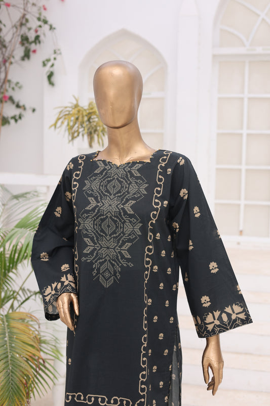 02 Pc Printed Lawn Suit - Black