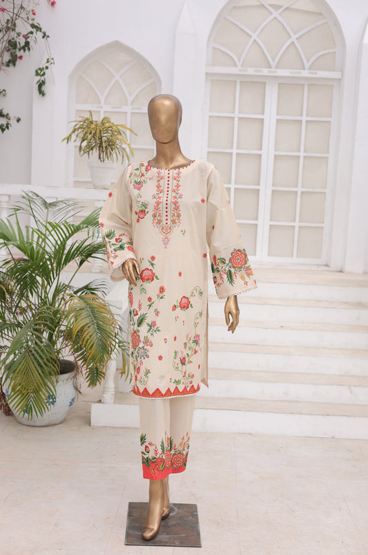 02 Pc Printed Lawn Suit - Cream