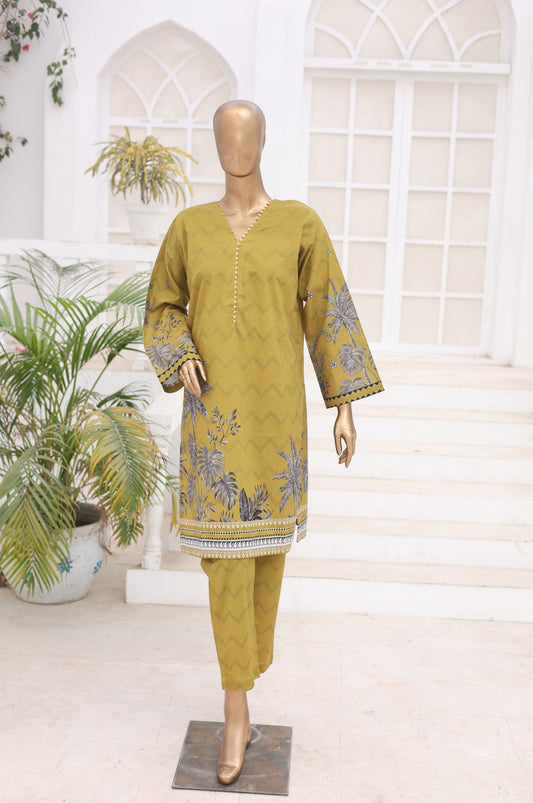 02 Pc Printed Lawn Suit - Mustard