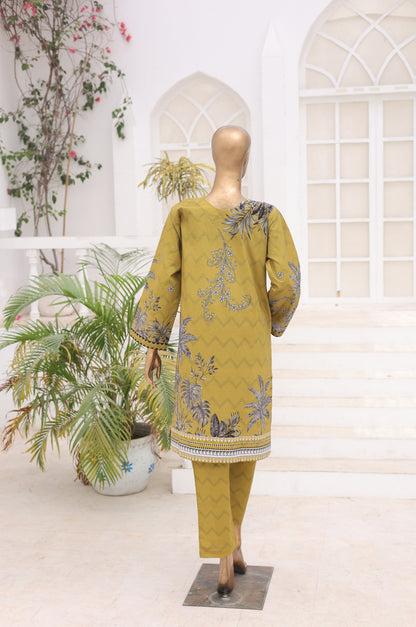 02 Pc Printed Lawn Suit - Mustard
