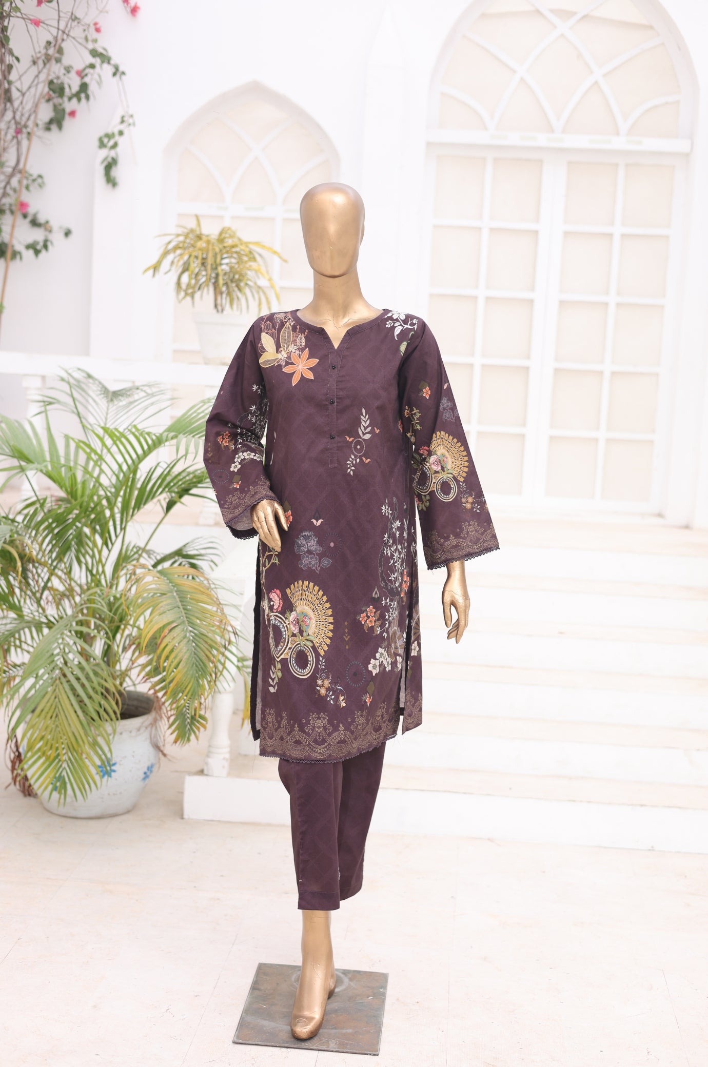 02 Pc Printed Lawn Suit - Plum