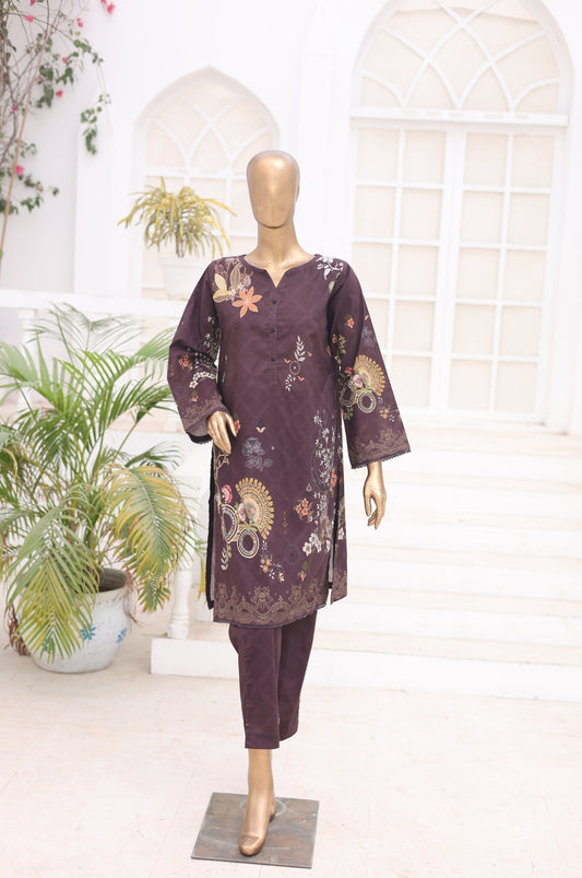02 Pc Printed Lawn Suit - Plum