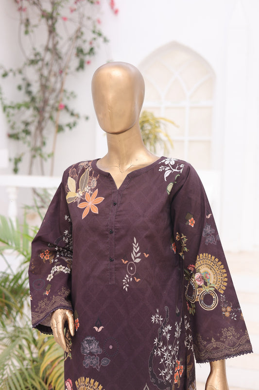 02 Pc Printed Lawn Suit - Plum