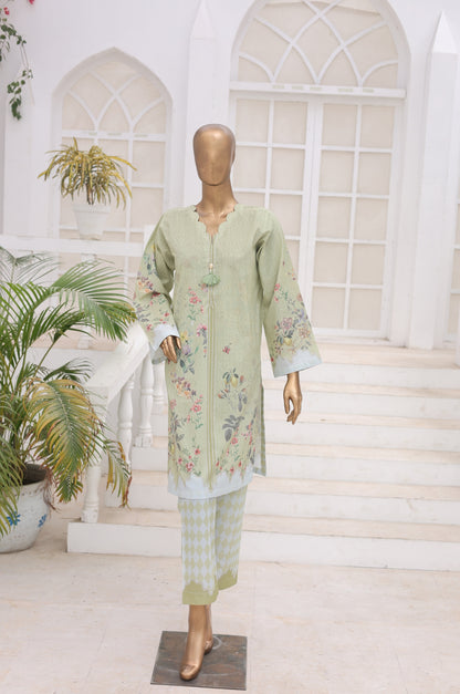 02 Pc Printed Lawn Suit - Sage Green