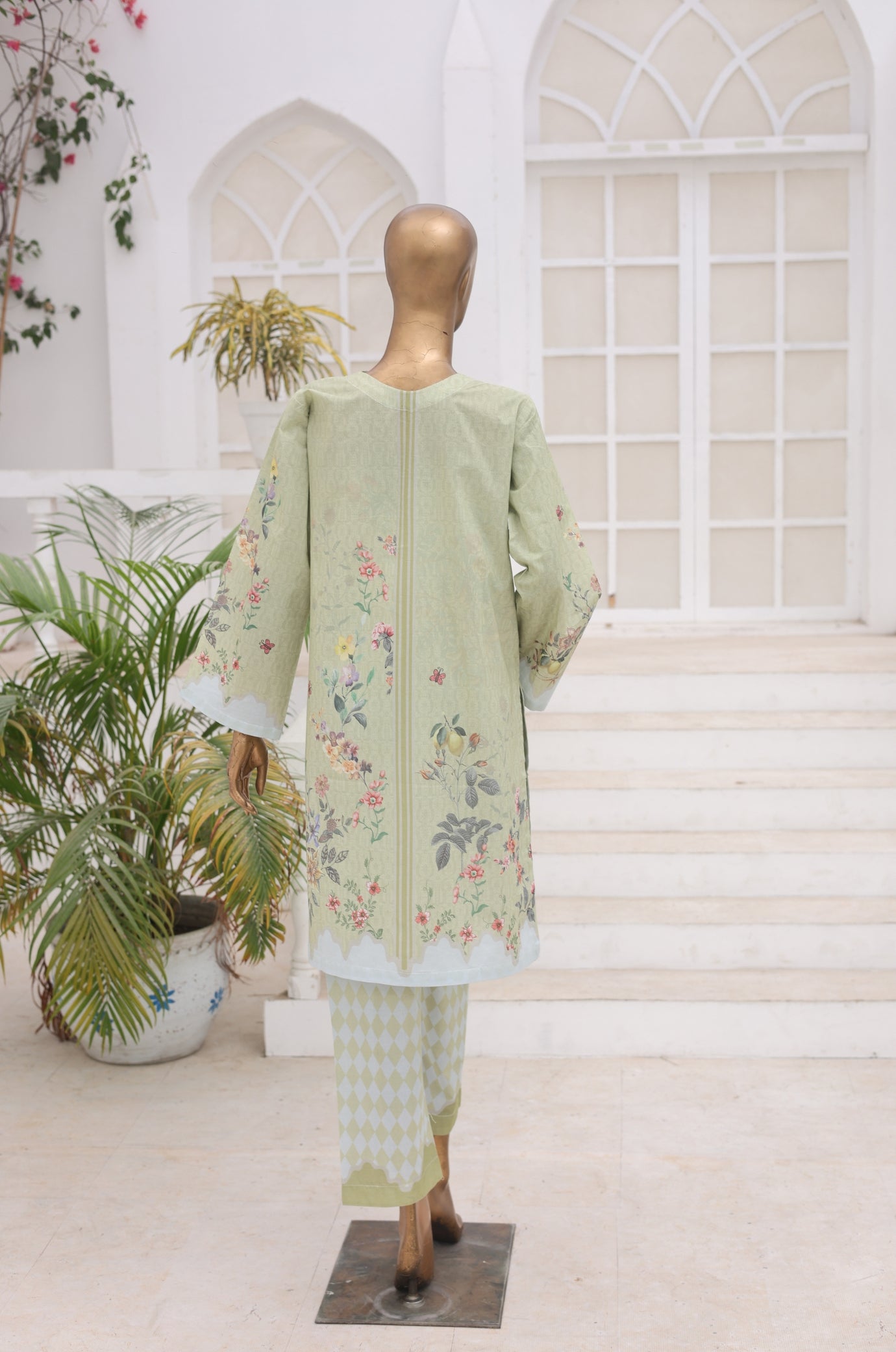 02 Pc Printed Lawn Suit - Sage Green