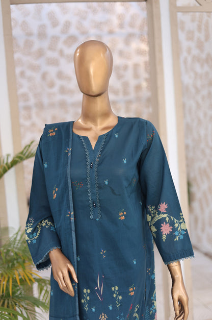 03 Pc Teal Printed  Lawn Suit with Dupatta & Printed Trouser