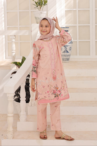 03 Pc Blush Pink Printed Lawn Suit with Dupatta & Printed Trouser