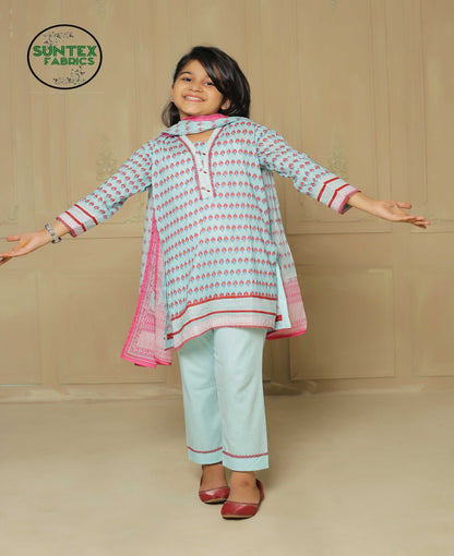 Girl Printed Lawn Stitch Shirt (Kurti) with Dupatta & Trouser