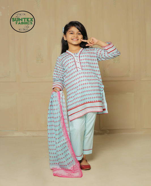 Girl Printed Lawn Stitch Shirt (Kurti) with Dupatta & Trouser