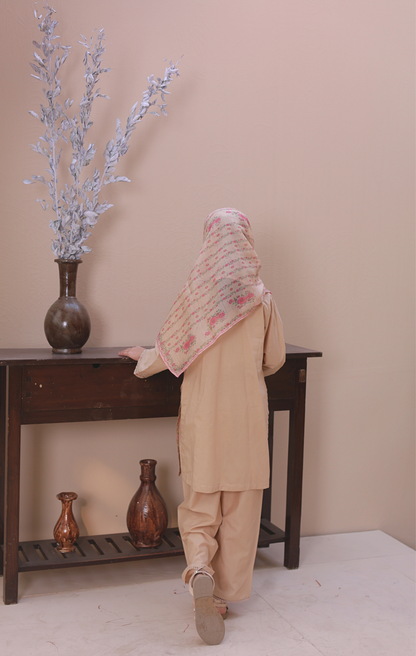 3 PC Beige Embroidered Festive Wear – Girls Premium Edition