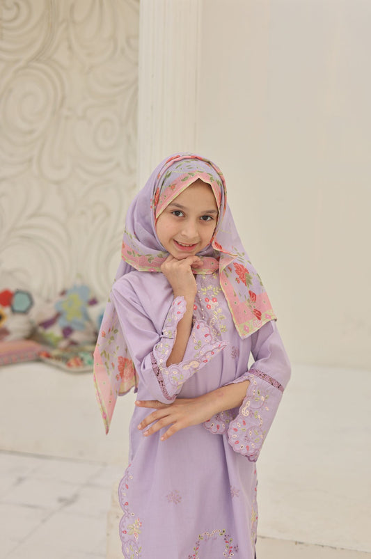 3 PC Lavender Embroidered Festive Wear – Girls Premium Edition