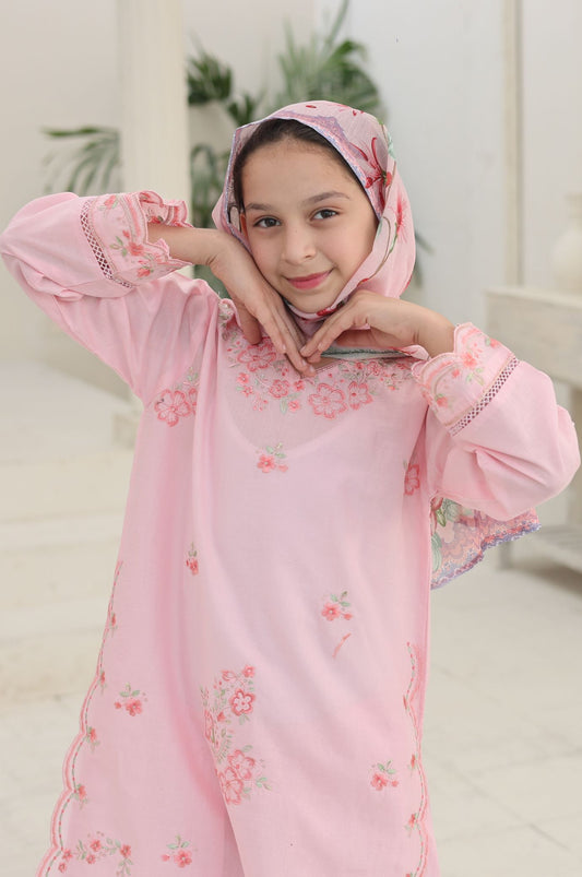 3 PC Pink Embroidered Festive Wear – Girls Premium Edition