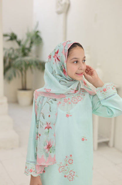 3 PC Aqua Embroidered Festive Wear – Girls Premium Edition