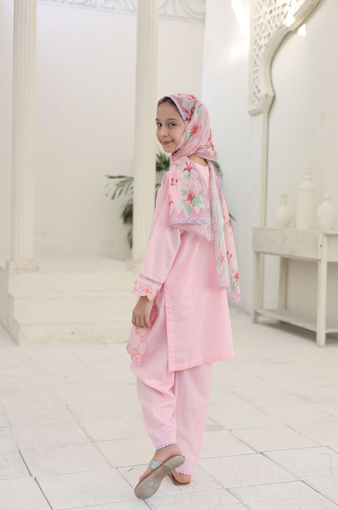 3 PC Pink Embroidered Festive Wear – Girls Premium Edition