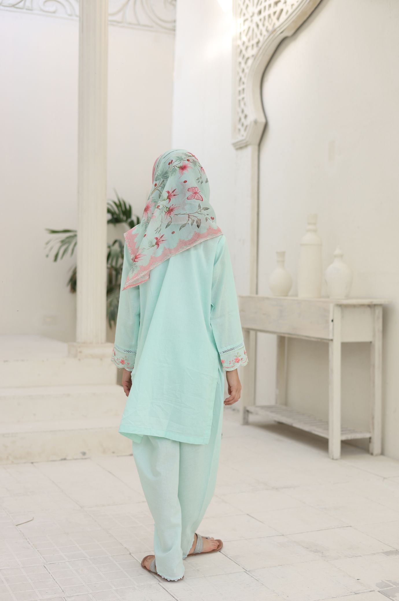 3 PC Aqua Embroidered Festive Wear – Girls Premium Edition