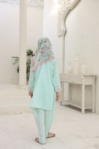 3 PC Aqua Embroidered Festive Wear – Girls Premium Edition