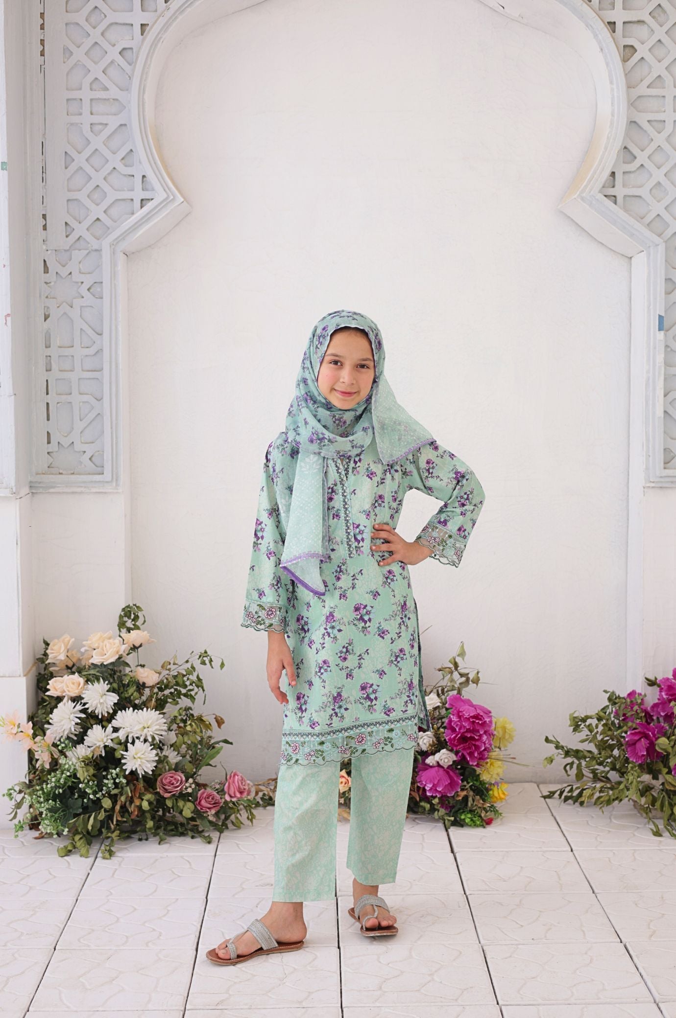 3 PC - Light Cyan - Printed Embroidered Premium Edition