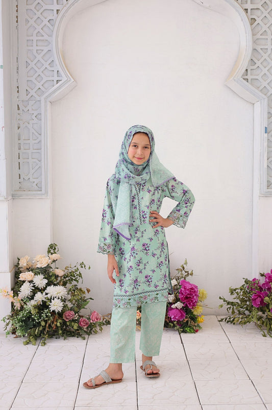 3 PC - Light Cyan - Printed Embroidered Premium Edition